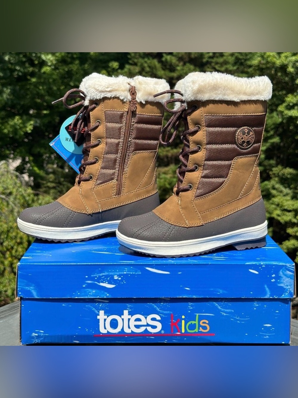 NEW Totes Kids Youth Unisex Waterproof Tan Winter Fur Casual Snow Boot - 13 , 1